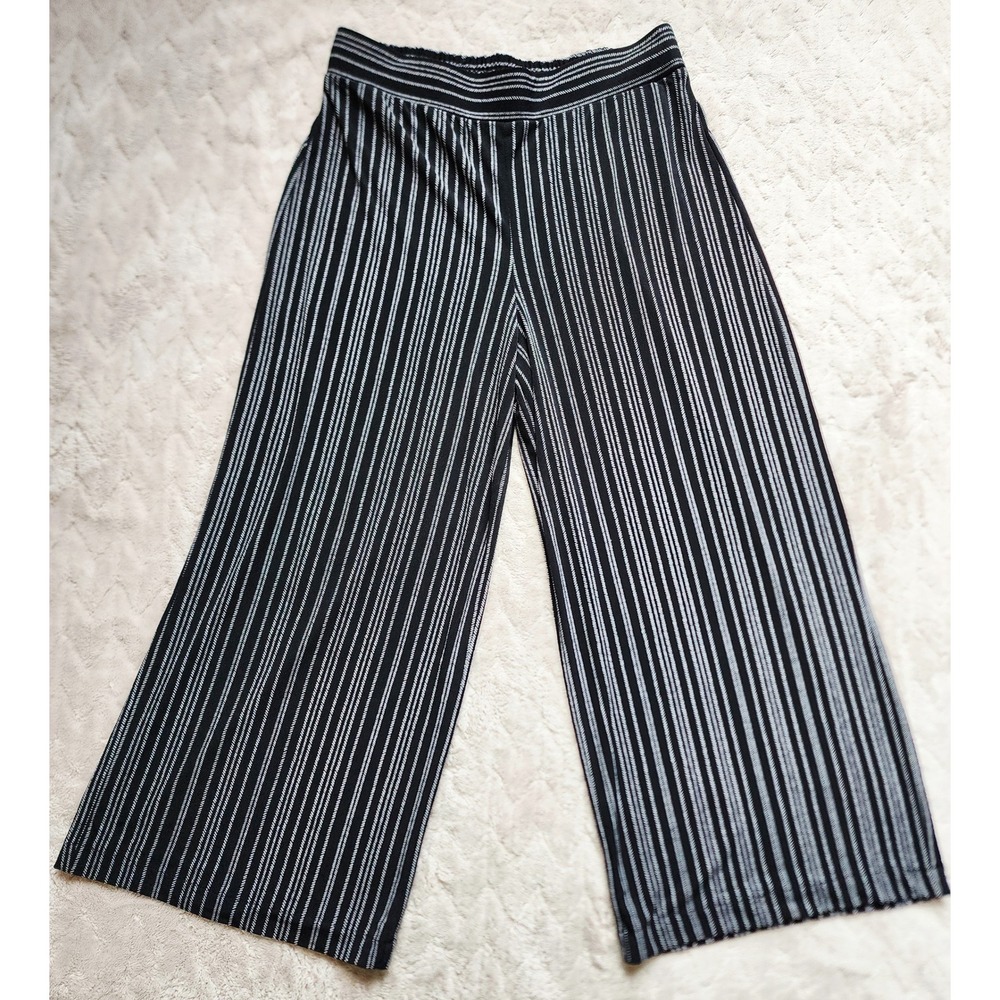 Adrianna Papell Womens Black White Striped Wide Leg Pull On Pants Size M